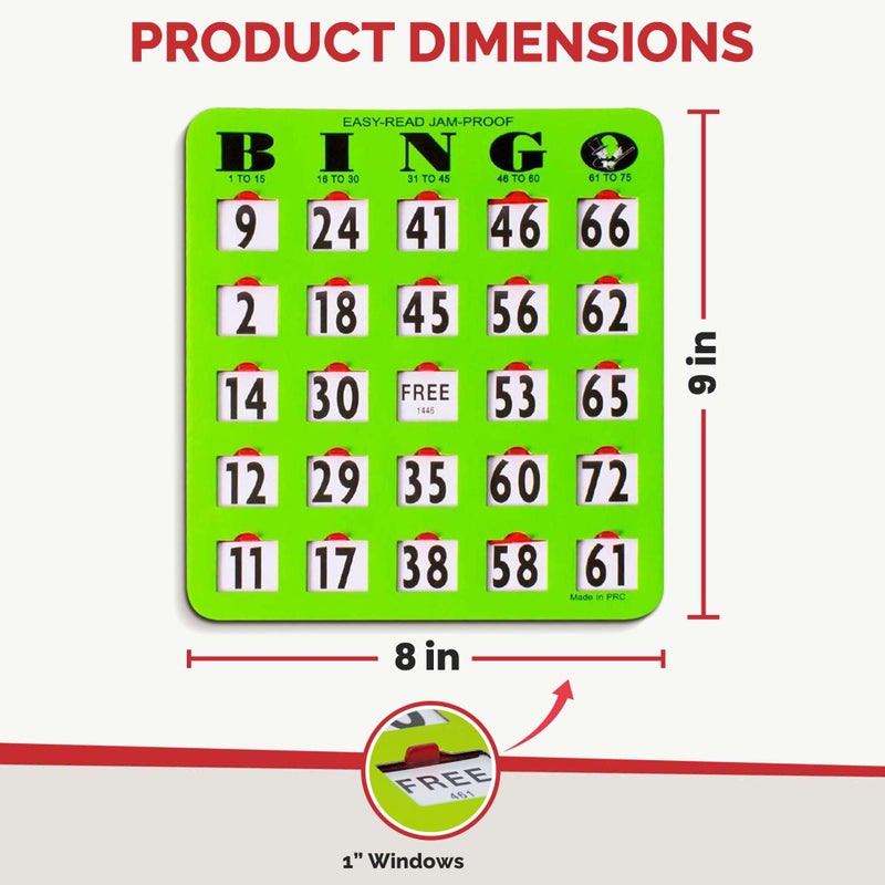 MR CHIPS Jam-Proof Easy-Read Large Print Fingertip Bingo Cards with Sliding Windows 25 Pack in Green Style - Image 4